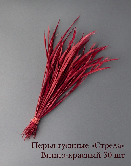 Перья гусиные "Стрела" винно-красный 50 шт