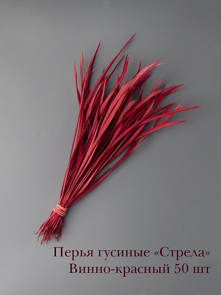 Перья гусиные "Стрела" винно-красный 50 шт